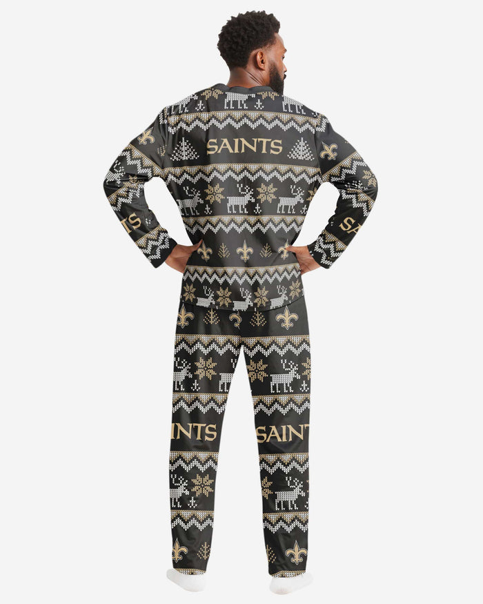 New Orleans Saints Mens Ugly Pattern Family Holiday Pajamas FOCO - FOCO.com