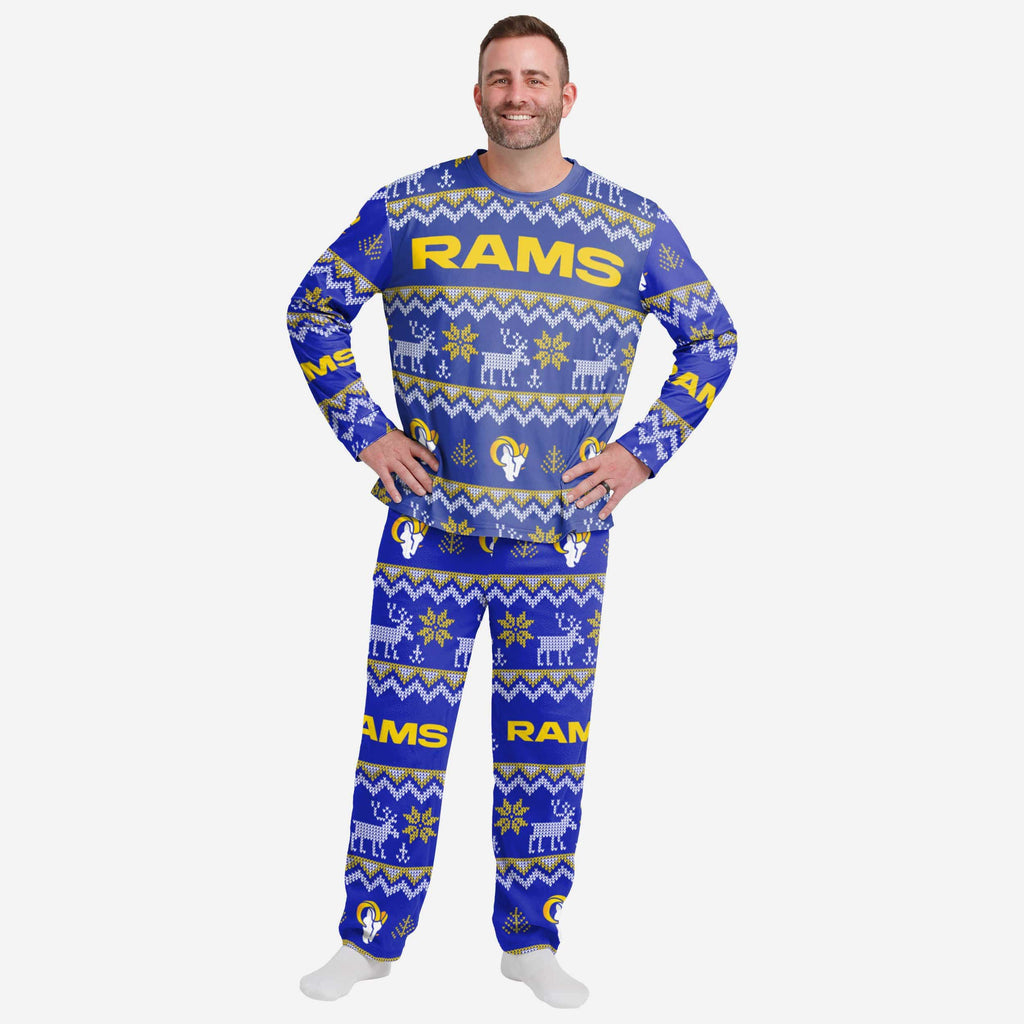 Los Angeles Rams Mens Ugly Pattern Family Holiday Pajamas FOCO S - FOCO.com