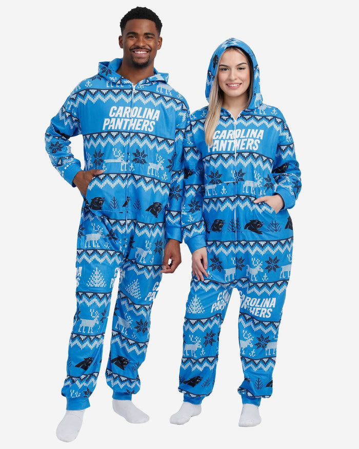 Carolina Panthers Ugly Pattern One Piece Pajamas FOCO - FOCO.com