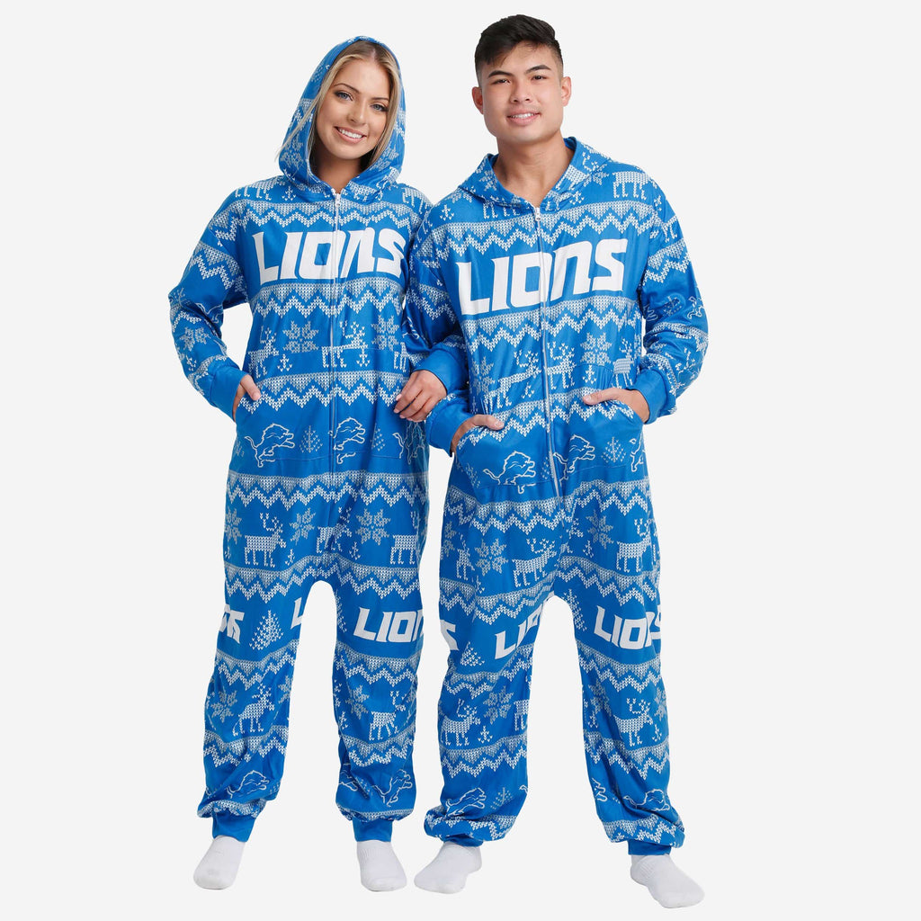 Detroit Lions Ugly Pattern One Piece Pajamas FOCO - FOCO.com