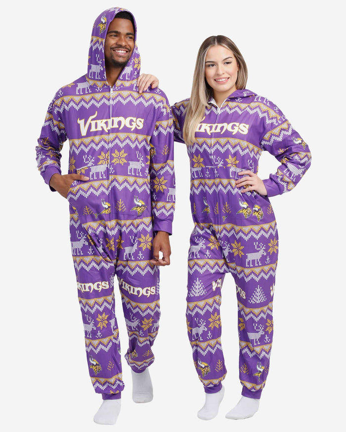 Minnesota Vikings Ugly Pattern One Piece Pajamas FOCO - FOCO.com