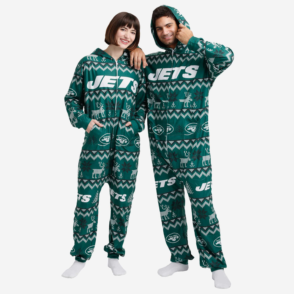 New York Jets Ugly Pattern One Piece Pajamas FOCO - FOCO.com
