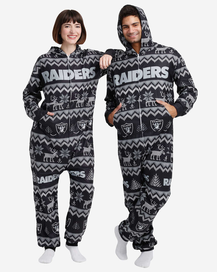 Las Vegas Raiders Ugly Pattern One Piece Pajamas FOCO - FOCO.com