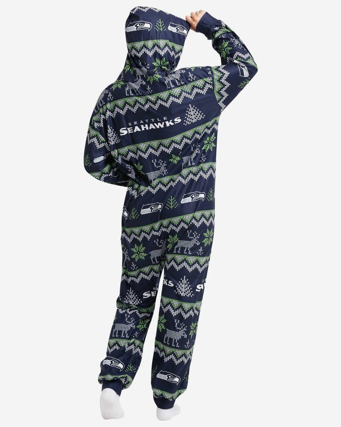Seattle Seahawks Ugly Pattern One Piece Pajamas FOCO - FOCO.com