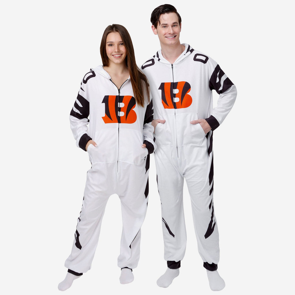 Cincinnati Bengals White Stripe One Piece Pajamas FOCO S - FOCO.com