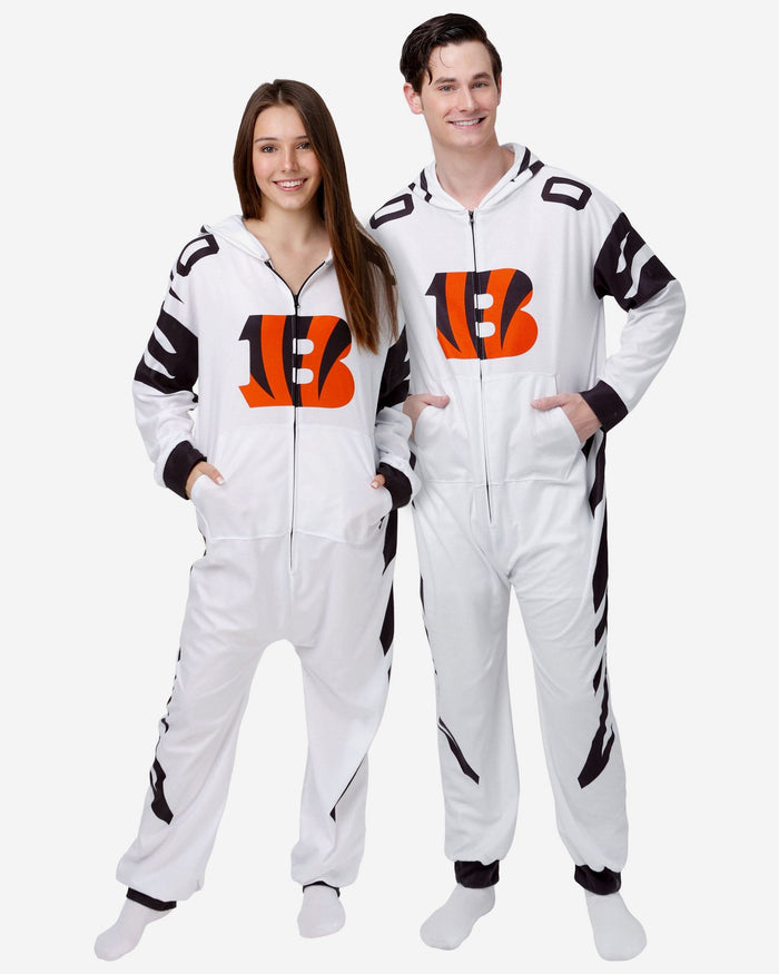 Cincinnati Bengals White Stripe One Piece Pajamas FOCO S - FOCO.com