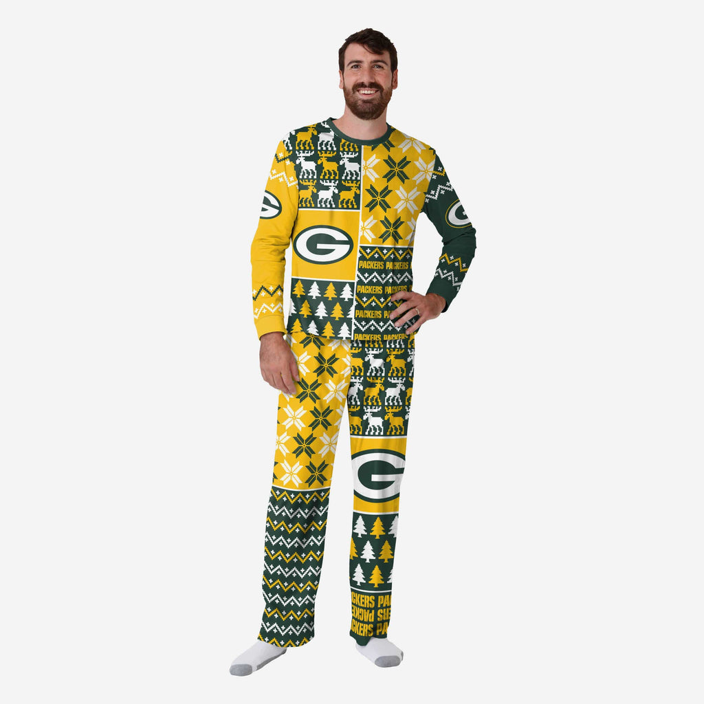 Green Bay Packers Mens Busy Block Family Holiday Pajamas FOCO S - FOCO.com