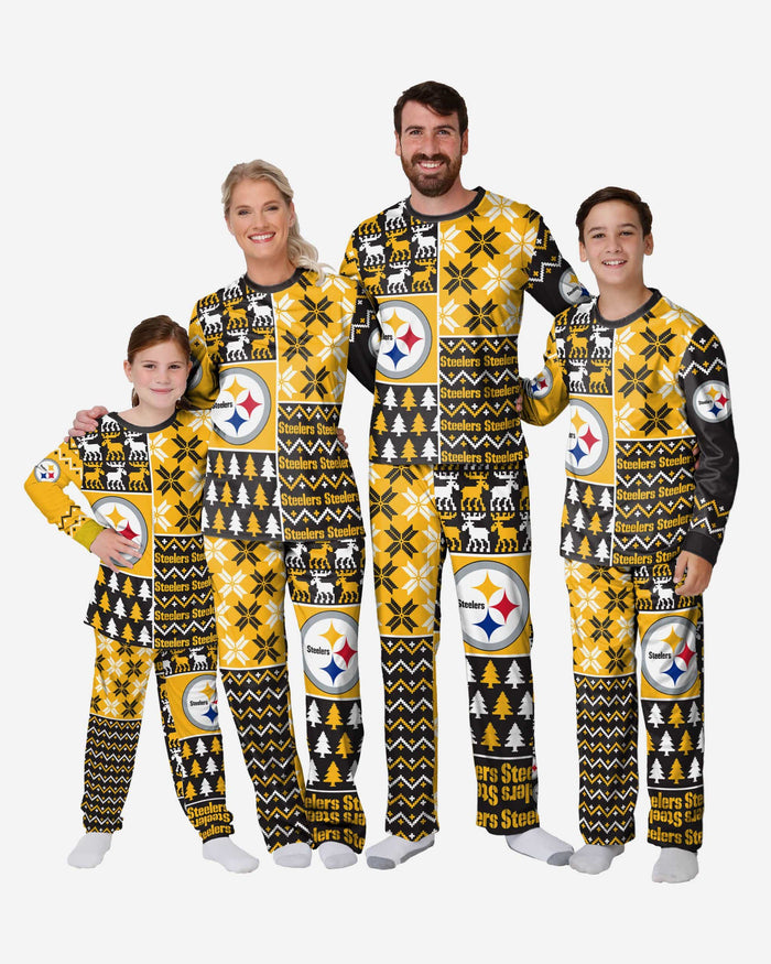 Pittsburgh Steelers Youth Busy Block Family Holiday Pajamas FOCO - FOCO.com