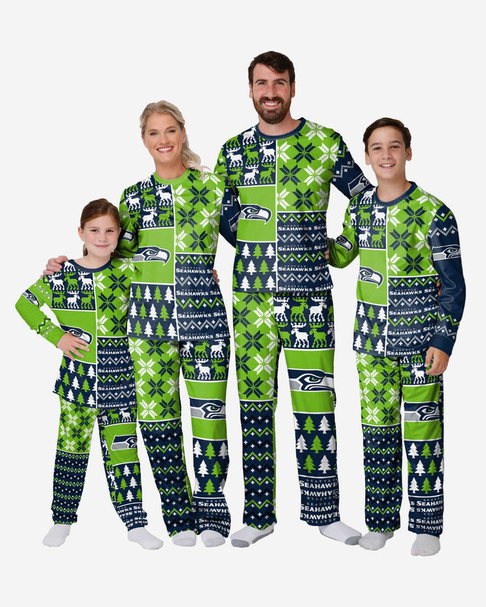 Seattle Seahawks Womens Busy Block Family Holiday Pajamas FOCO - FOCO.com