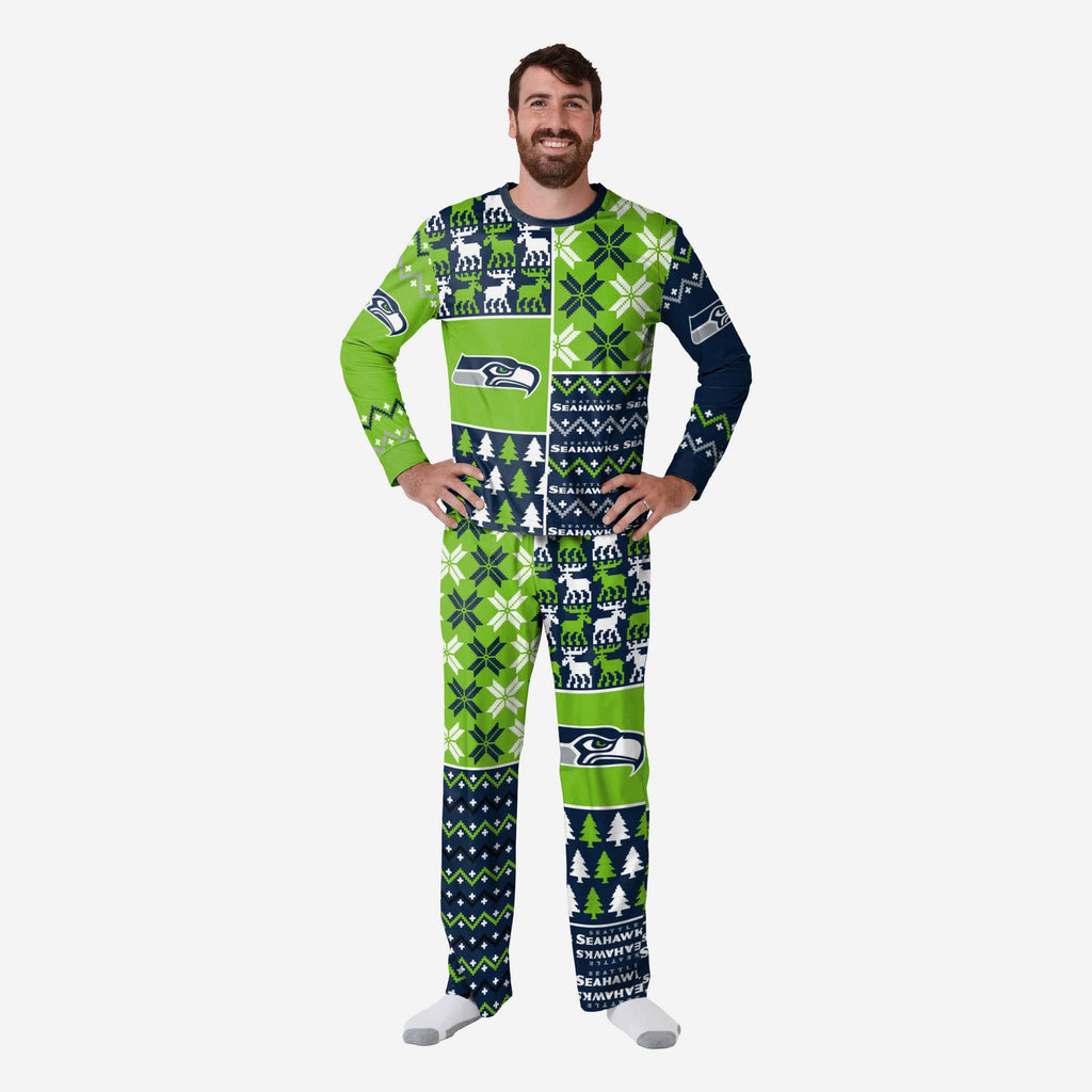 Seattle Seahawks Mens Busy Block Family Holiday Pajamas FOCO S - FOCO.com