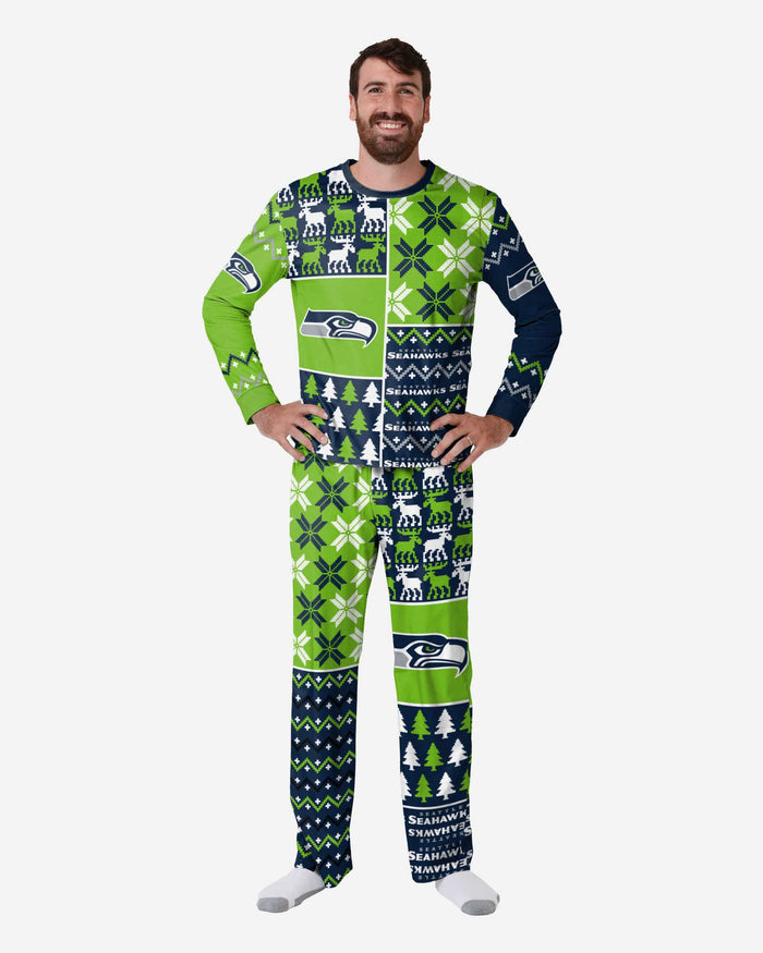 Seattle Seahawks Mens Busy Block Family Holiday Pajamas FOCO S - FOCO.com