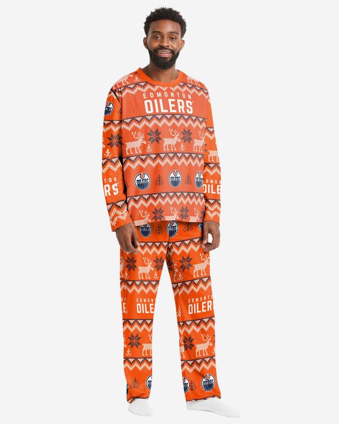 Edmonton Oilers Mens Ugly Pattern Family Holiday Pajamas FOCO S - FOCO.com