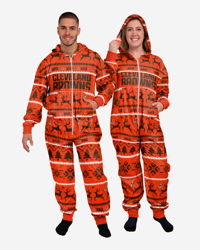 Cleveland Browns Holiday One Piece Pajamas FOCO XS - FOCO.com