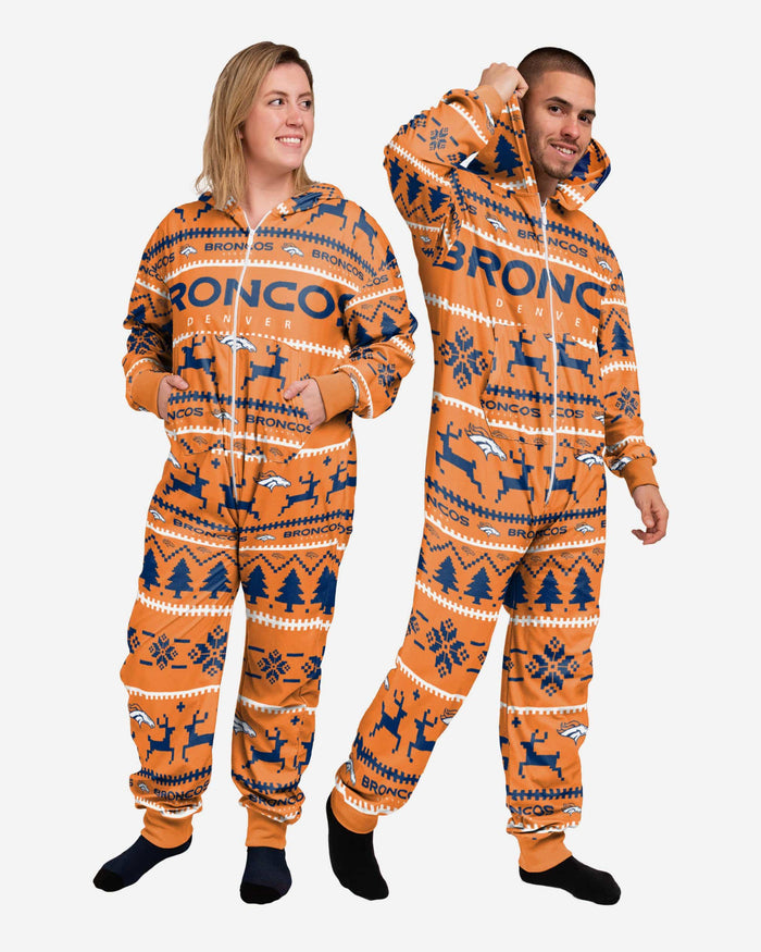 Denver Broncos Holiday One Piece Pajamas FOCO XS - FOCO.com