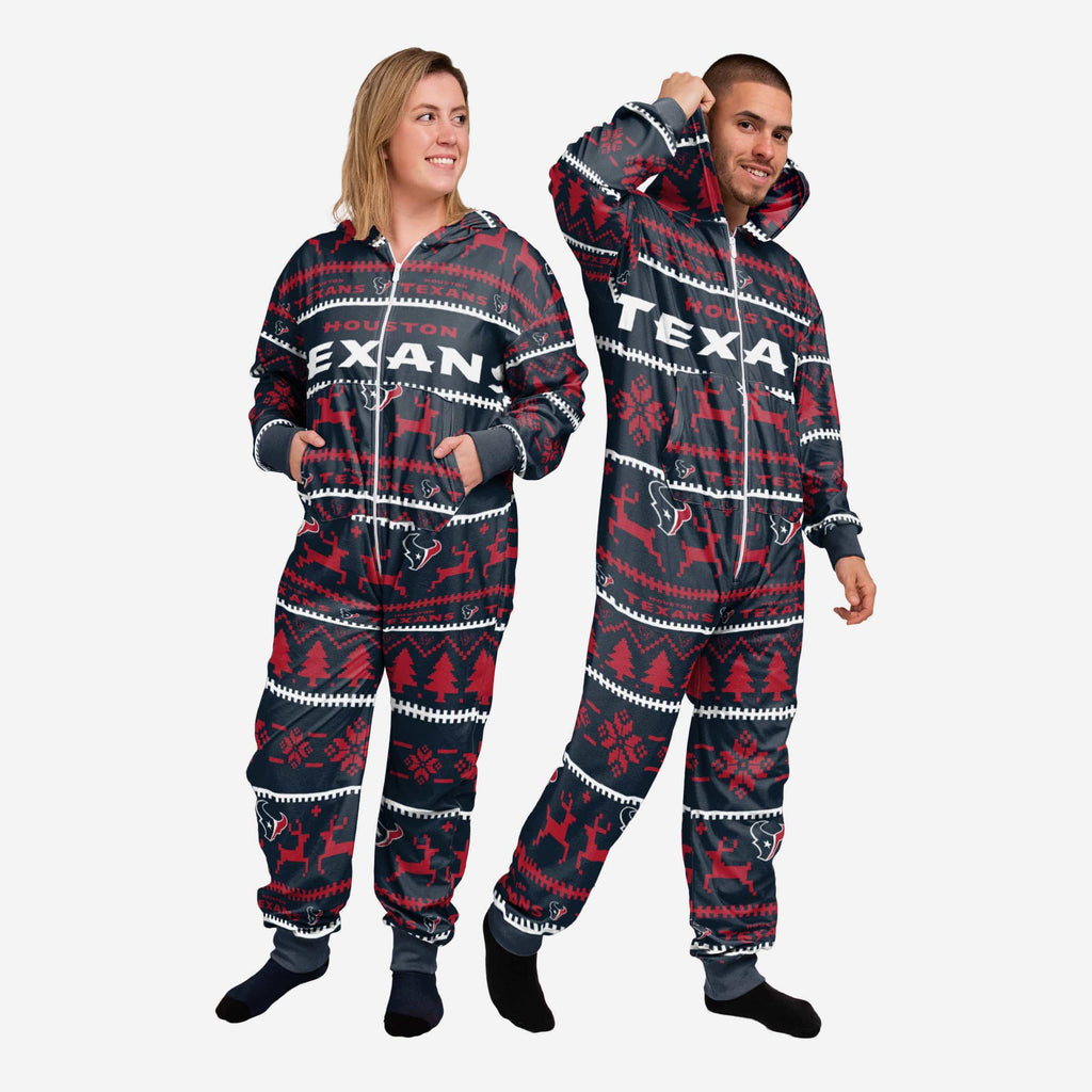 Houston Texans Holiday One Piece Pajamas FOCO XS - FOCO.com