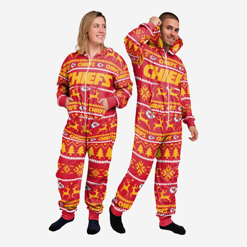 Kansas City Chiefs Holiday One Piece Pajamas FOCO XS - FOCO.com