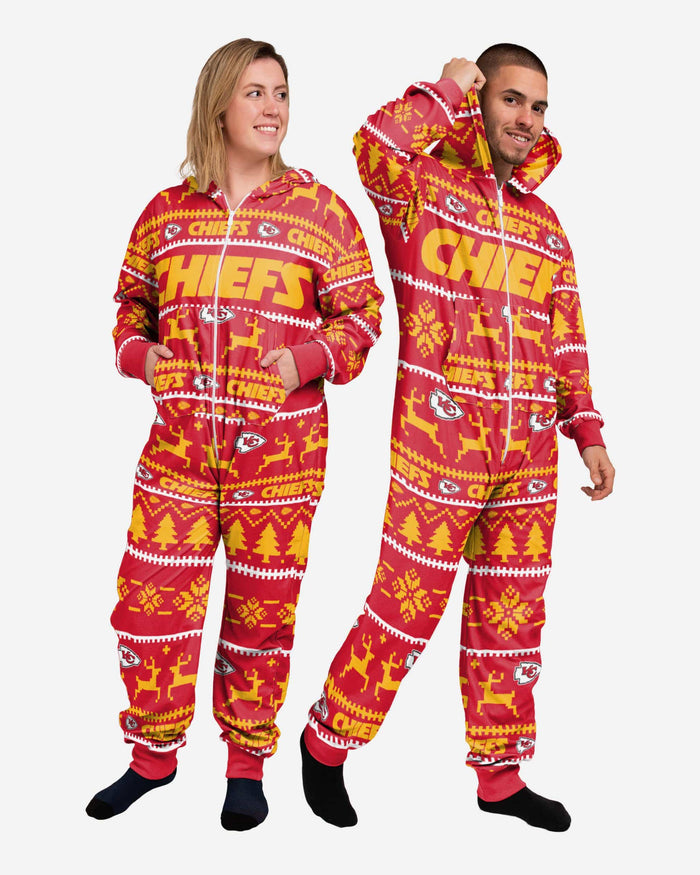 Kansas City Chiefs Holiday One Piece Pajamas FOCO XS - FOCO.com