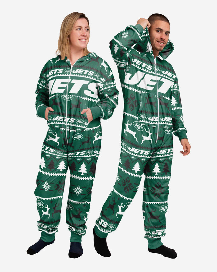 New York Jets Holiday One Piece Pajamas FOCO XS - FOCO.com