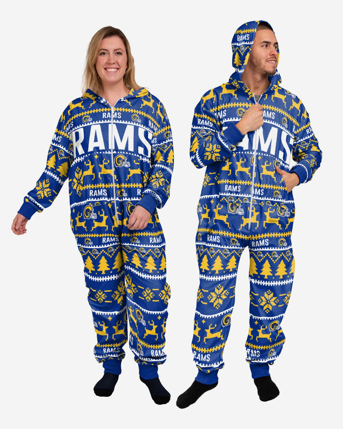 Los Angeles Rams Holiday One Piece Pajamas FOCO XS - FOCO.com