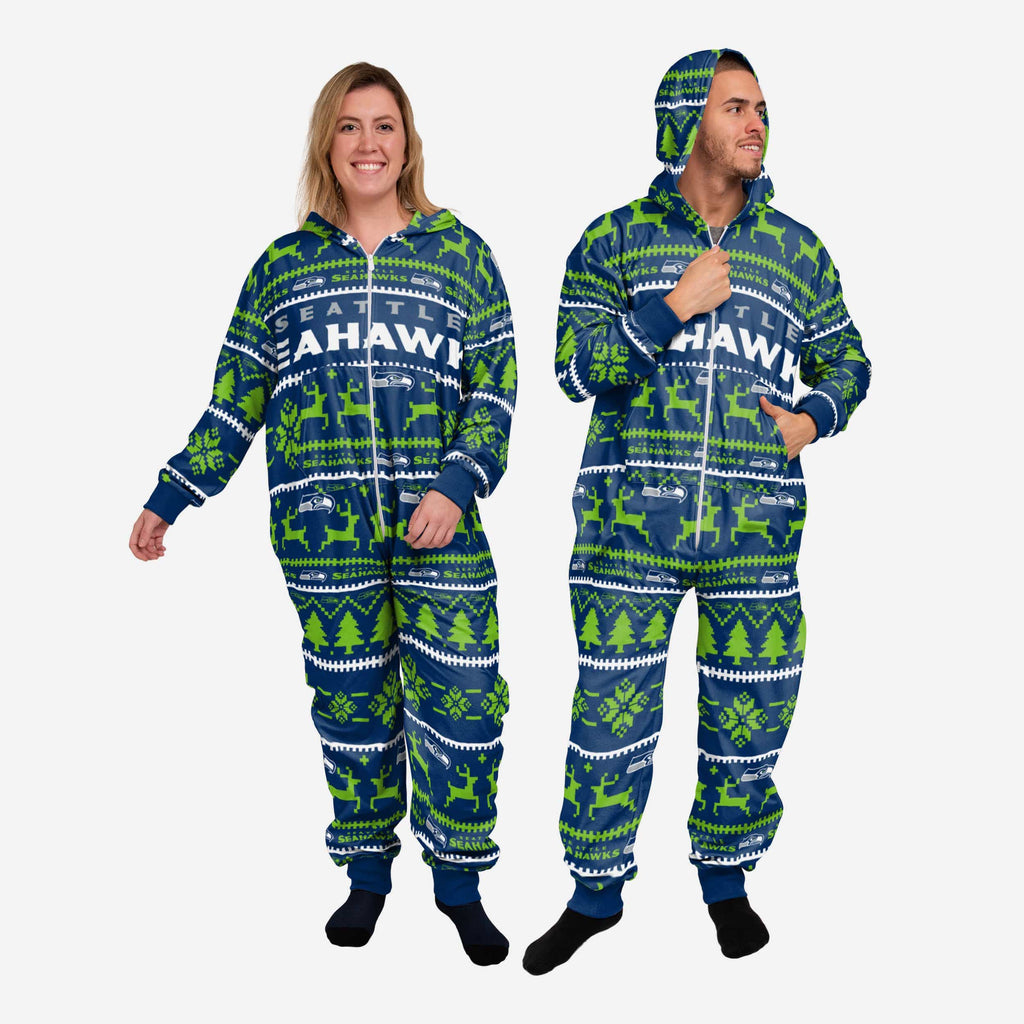 Seattle Seahawks Holiday One Piece Pajamas FOCO XS - FOCO.com