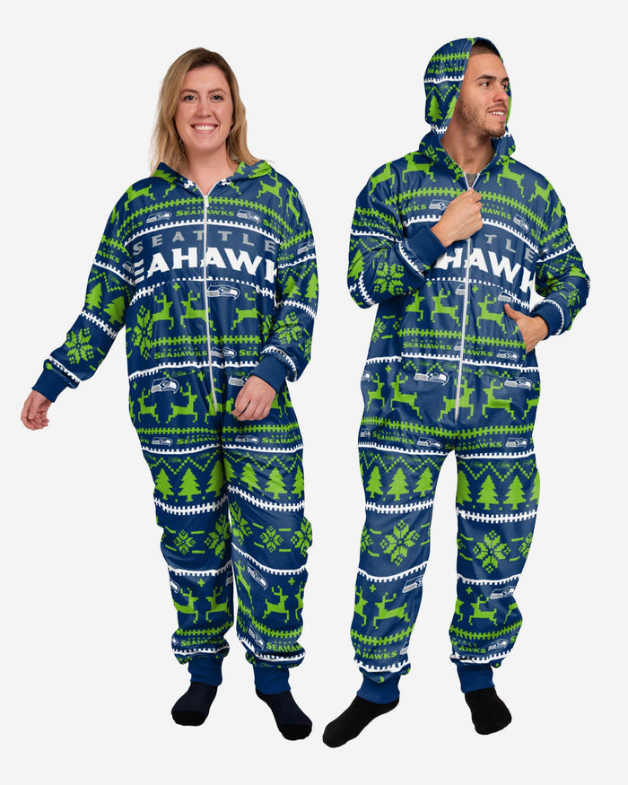 Seattle Seahawks Holiday One Piece Pajamas FOCO XS - FOCO.com