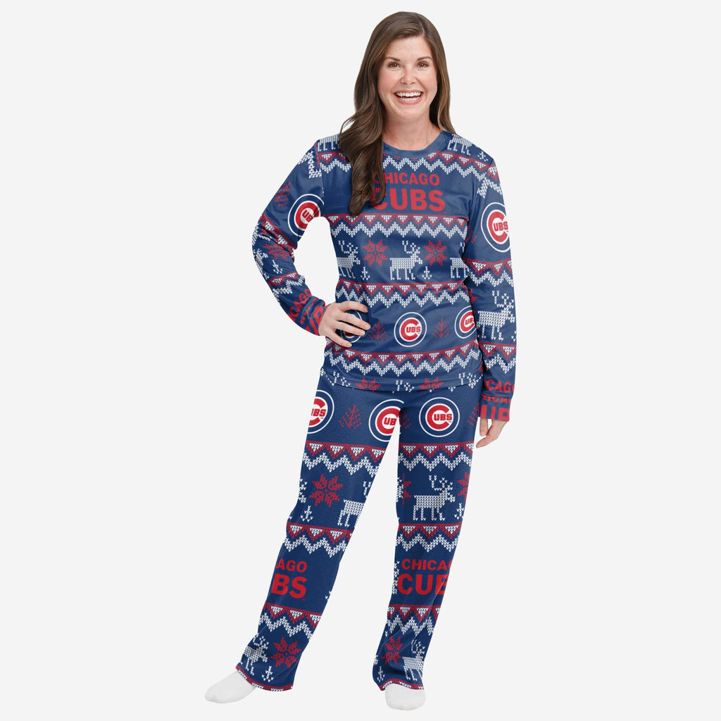 Chicago Cubs Womens Ugly Pattern Family Holiday Pajamas FOCO S - FOCO.com