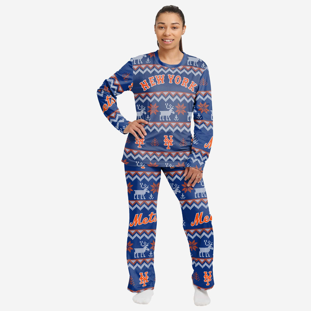 New York Mets Womens Ugly Pattern Family Holiday Pajamas FOCO S - FOCO.com