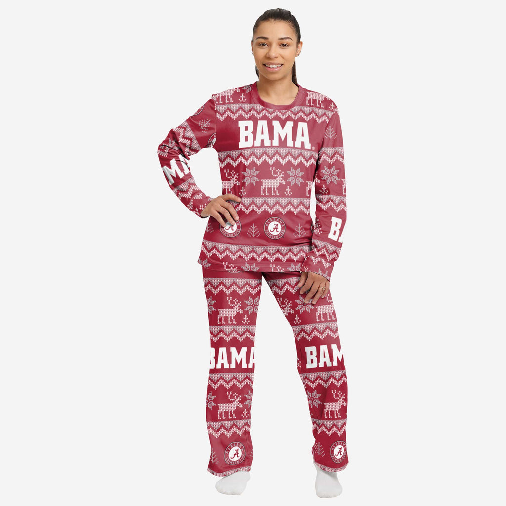 Alabama Crimson Tide Womens Ugly Pattern Family Holiday Pajamas FOCO S - FOCO.com