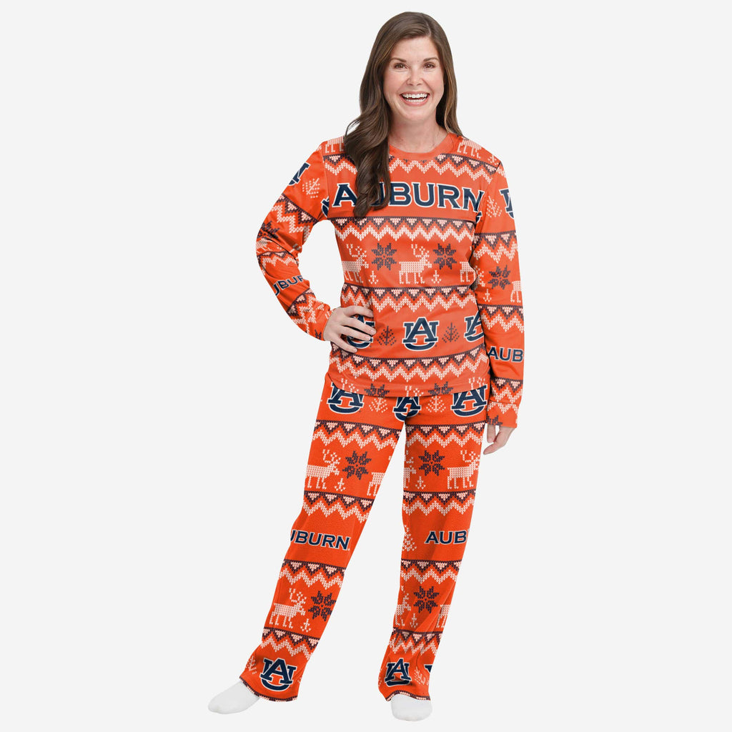 Auburn Tigers Womens Ugly Pattern Family Holiday Pajamas FOCO S - FOCO.com