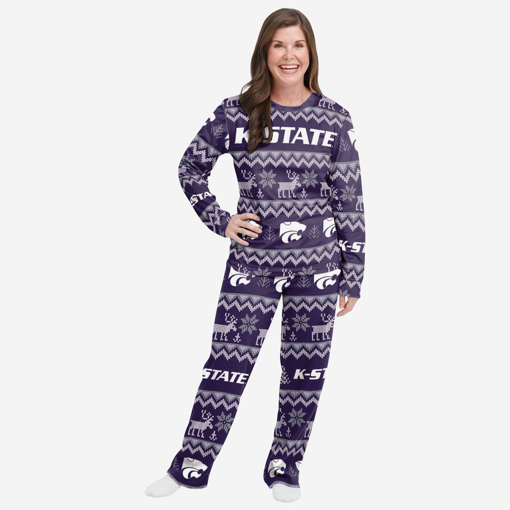 Kansas State Wildcats Womens Ugly Pattern Family Holiday Pajamas FOCO S - FOCO.com
