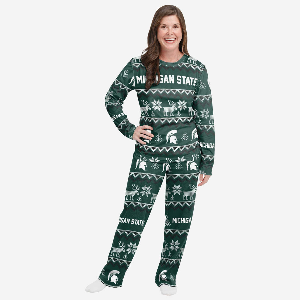 Michigan State Spartans Womens Ugly Pattern Family Holiday Pajamas FOCO S - FOCO.com