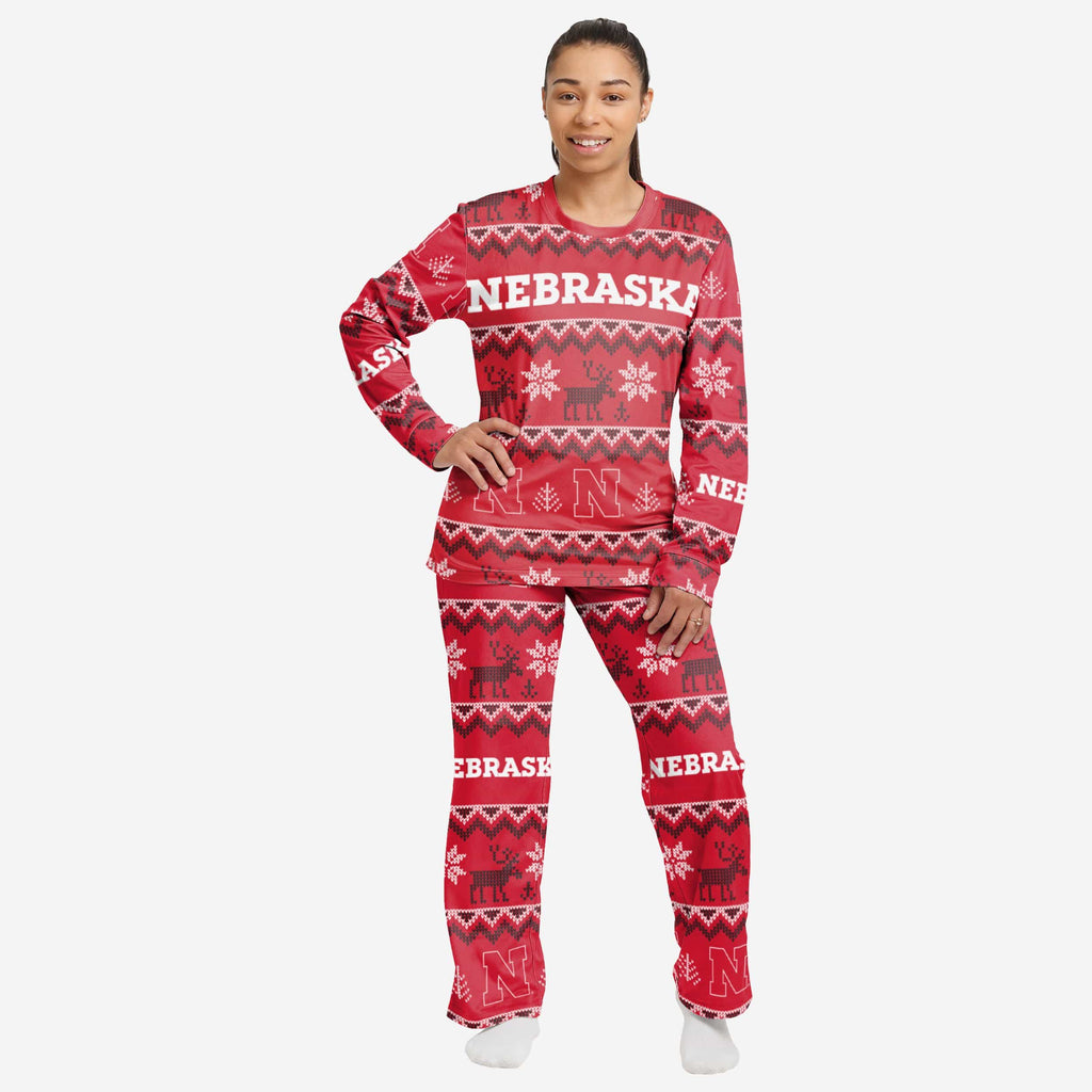 Nebraska Cornhuskers Womens Ugly Pattern Family Holiday Pajamas FOCO S - FOCO.com