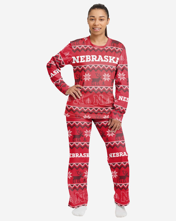Nebraska Cornhuskers Womens Ugly Pattern Family Holiday Pajamas FOCO S - FOCO.com