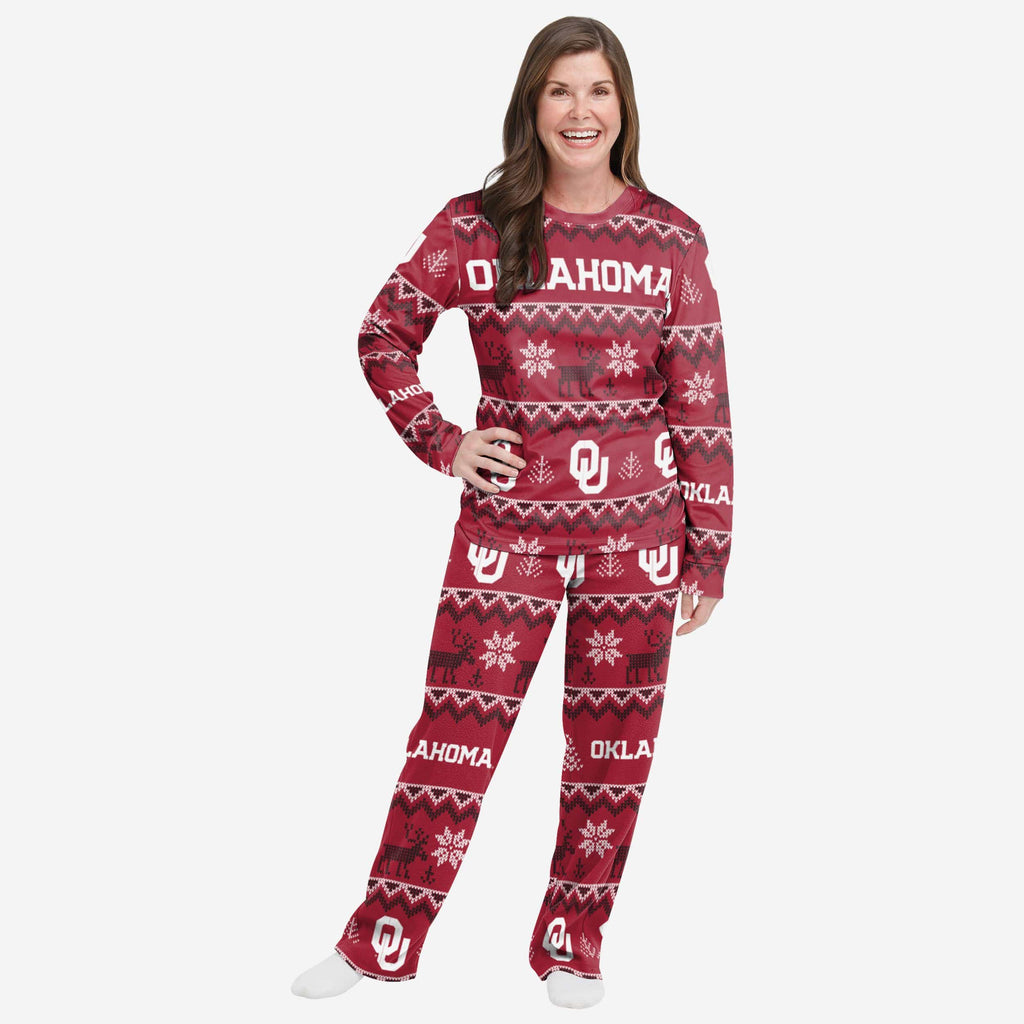 Oklahoma Sooners Womens Ugly Pattern Family Holiday Pajamas FOCO S - FOCO.com