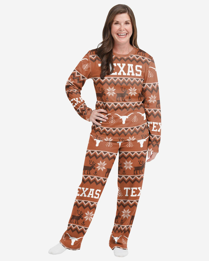 Texas Longhorns Womens Ugly Pattern Family Holiday Pajamas FOCO S - FOCO.com