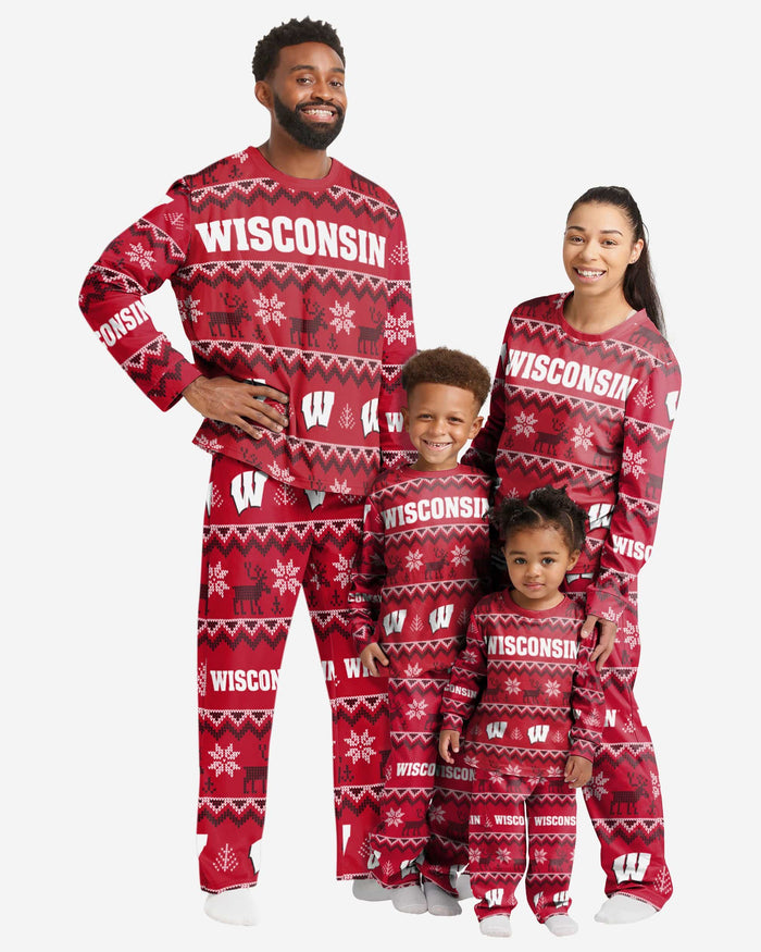 Wisconsin Badgers Womens Ugly Pattern Family Holiday Pajamas FOCO - FOCO.com