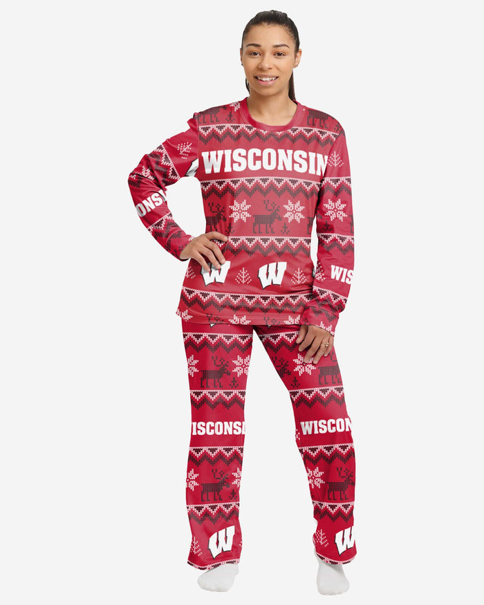 Wisconsin Badgers Womens Ugly Pattern Family Holiday Pajamas FOCO S - FOCO.com