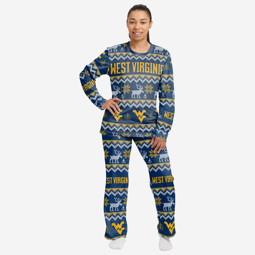 West Virginia Mountaineers Womens Ugly Pattern Family Holiday Pajamas FOCO S - FOCO.com