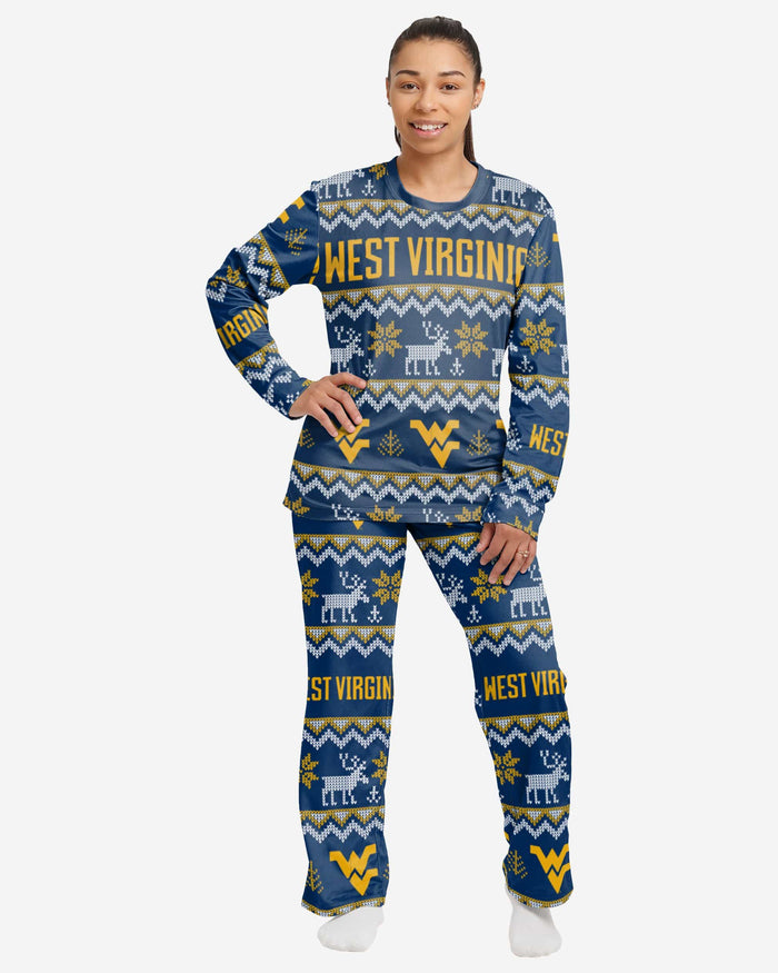 West Virginia Mountaineers Womens Ugly Pattern Family Holiday Pajamas FOCO S - FOCO.com