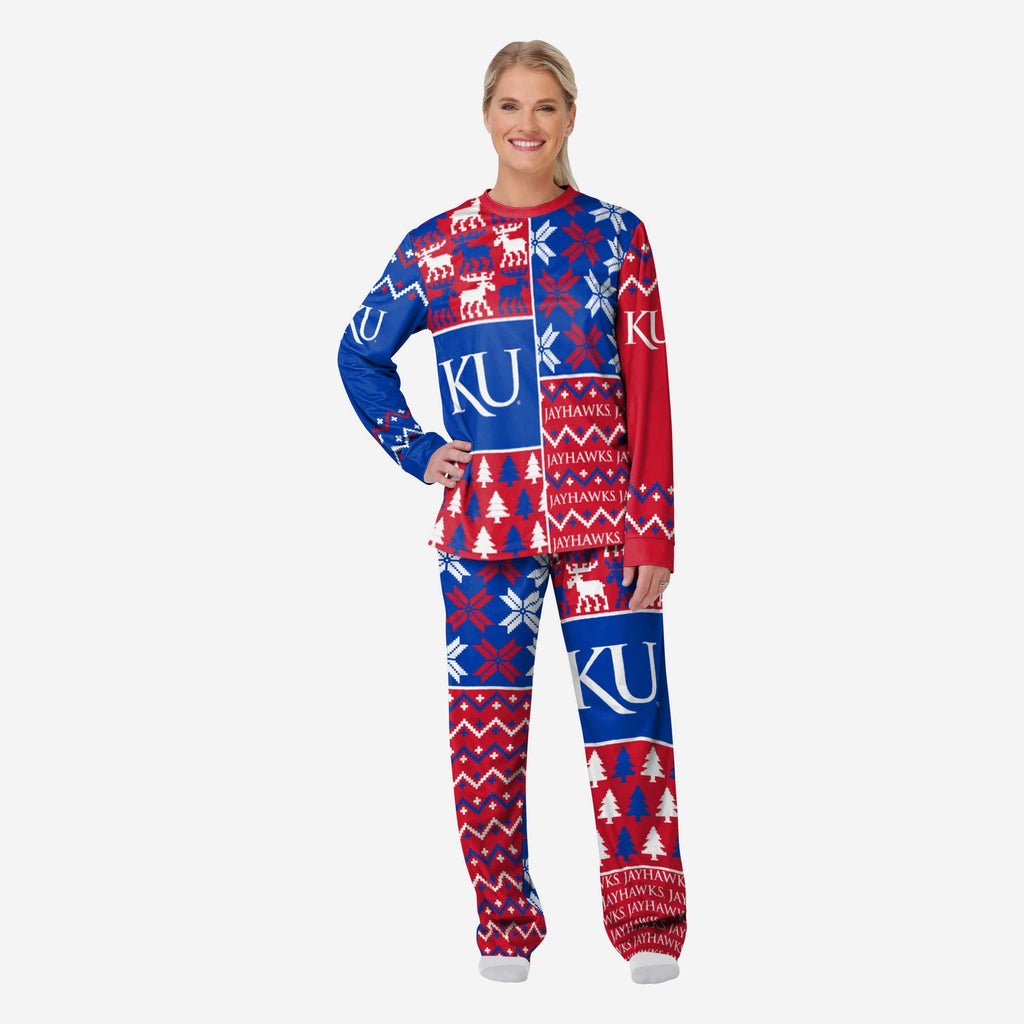 Kansas Jayhawks Womens Busy Block Family Holiday Pajamas FOCO S - FOCO.com
