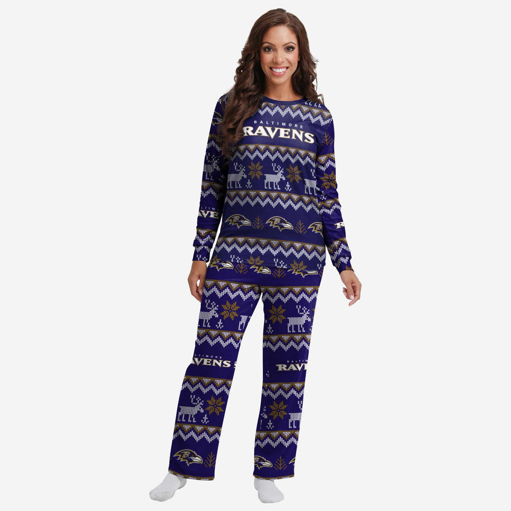 Baltimore Ravens Womens Ugly Pattern Family Holiday Pajamas FOCO S - FOCO.com