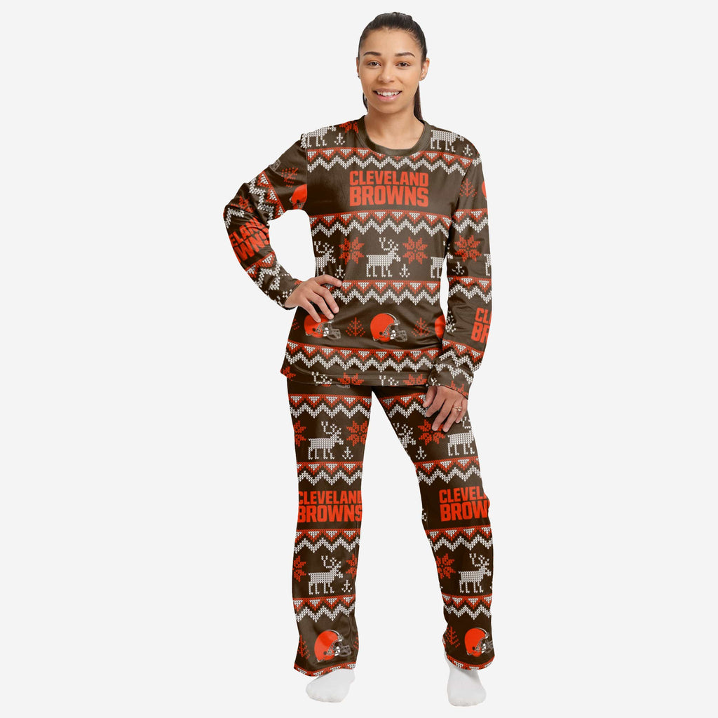 Cleveland Browns Womens Ugly Pattern Family Holiday Pajamas FOCO S - FOCO.com