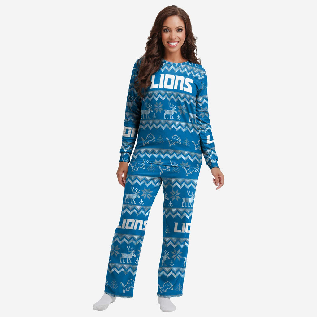 Detroit Lions Womens Ugly Pattern Family Holiday Pajamas FOCO S - FOCO.com
