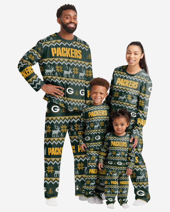 Green Bay Packers Womens Ugly Pattern Family Holiday Pajamas FOCO - FOCO.com