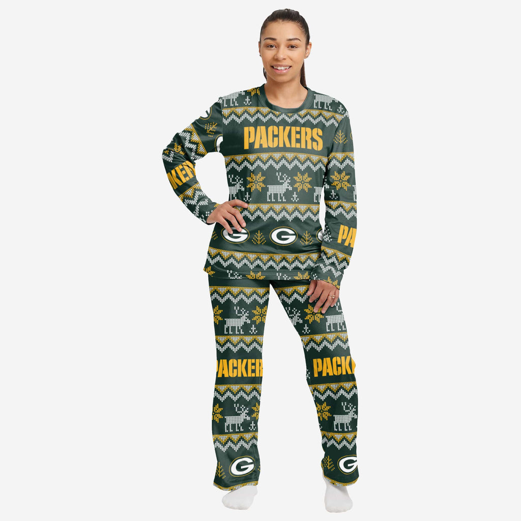 Green Bay Packers Womens Ugly Pattern Family Holiday Pajamas FOCO S - FOCO.com