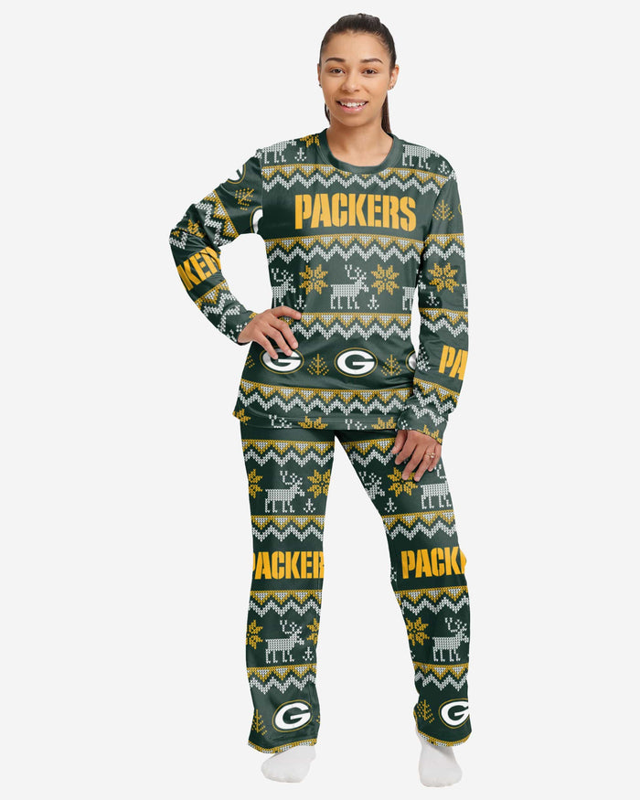 Green Bay Packers Womens Ugly Pattern Family Holiday Pajamas FOCO S - FOCO.com