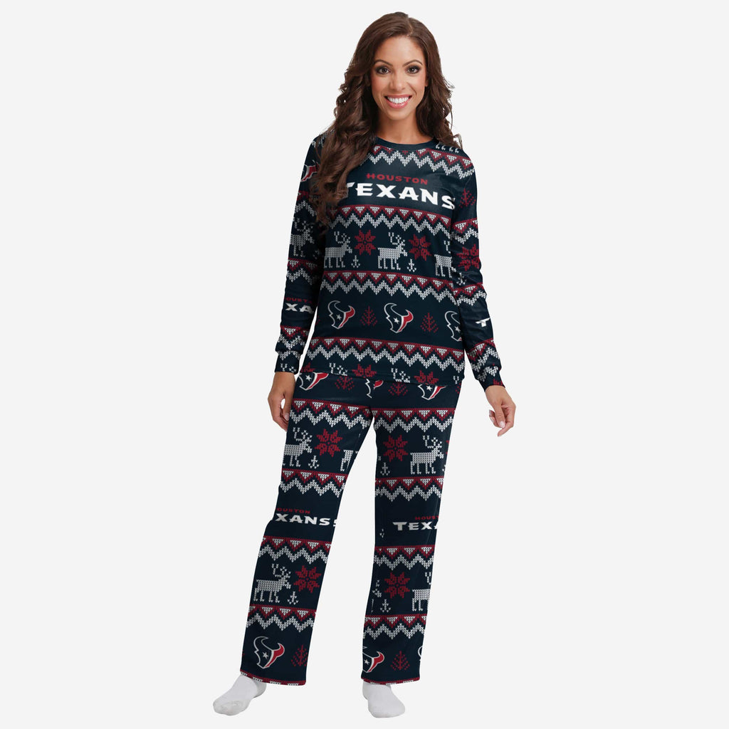 Houston Texans Womens Ugly Pattern Family Holiday Pajamas FOCO S - FOCO.com