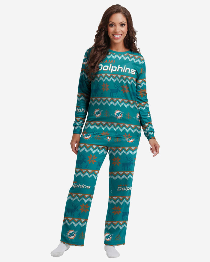 Miami Dolphins Womens Ugly Pattern Family Holiday Pajamas FOCO S - FOCO.com