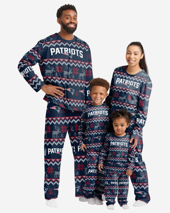 New England Patriots Womens Ugly Pattern Family Holiday Pajamas FOCO - FOCO.com