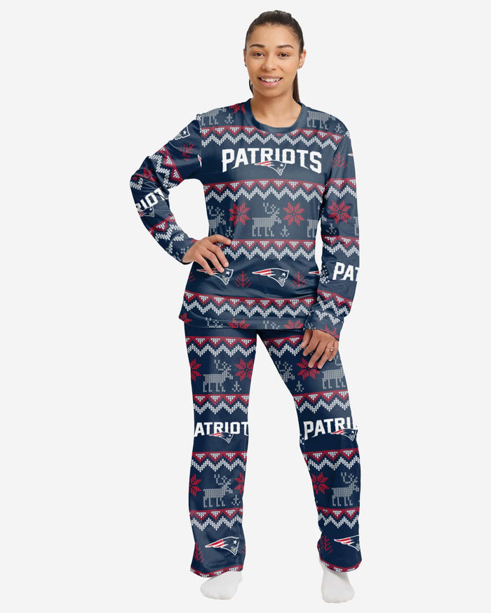 New England Patriots Womens Ugly Pattern Family Holiday Pajamas FOCO S - FOCO.com